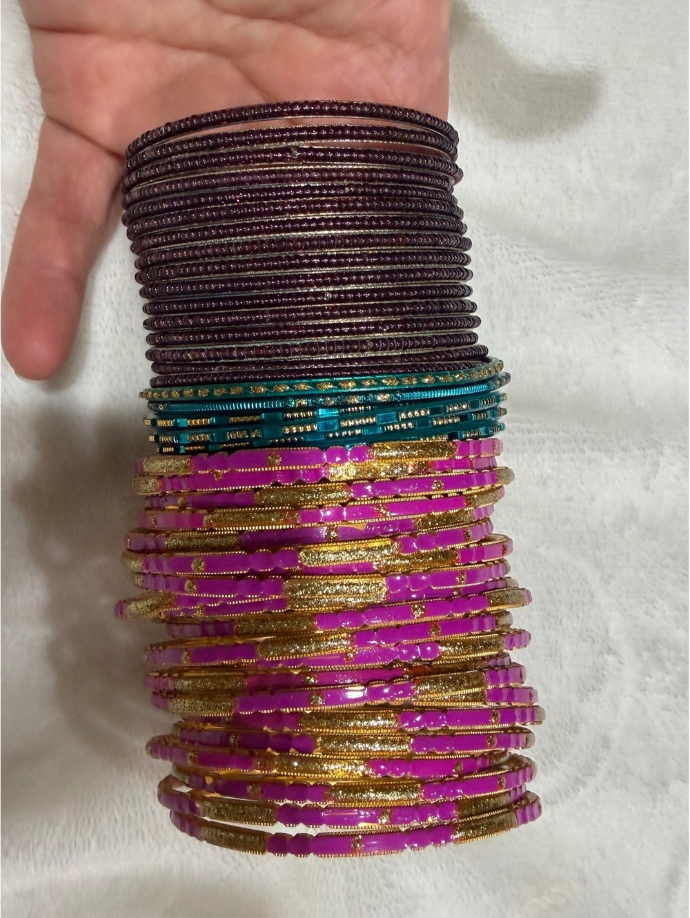 Multitone Indian bangles pink brown teal sparkling bracelets small set